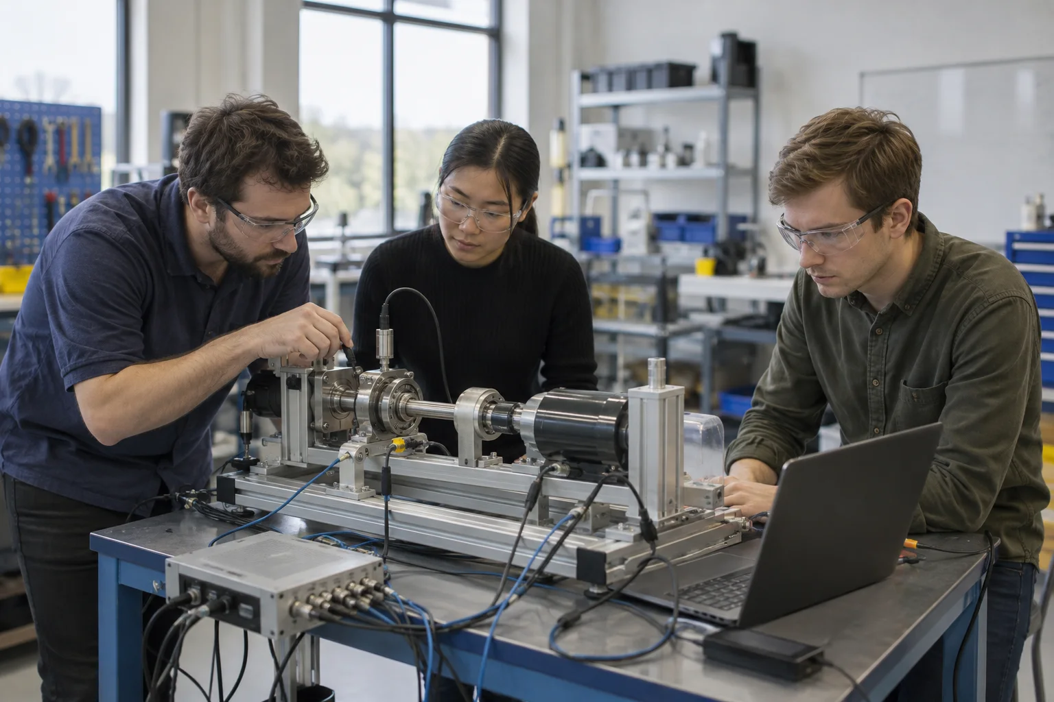 Engineers testing a sensor-enabled physical system